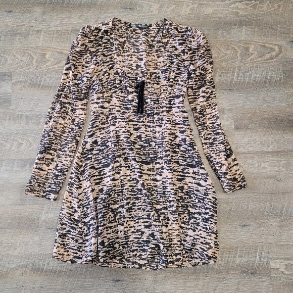 ZARA | Animal Print Long Sleeve Mini Dress | Sz. XS - Picture 3 of 9